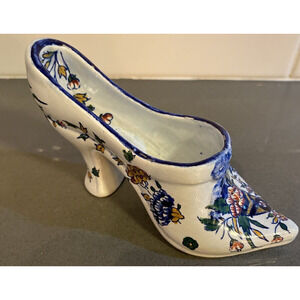 Antique Vintage Decor Gien Fiance Porcelain Shoe C1870